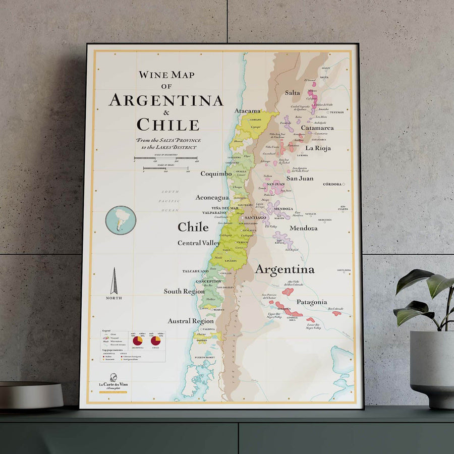 Wine Map of Argentina and Chile - Poster 50 x 70 cm – La Carte des Vins  s'il vous plaît